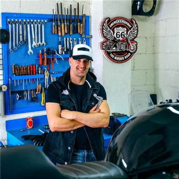 Route 66 LED Neon Sign Light Harley Motorcycle Retro 3D Garage Shop Man Cave NEW - Picture 2 of 8